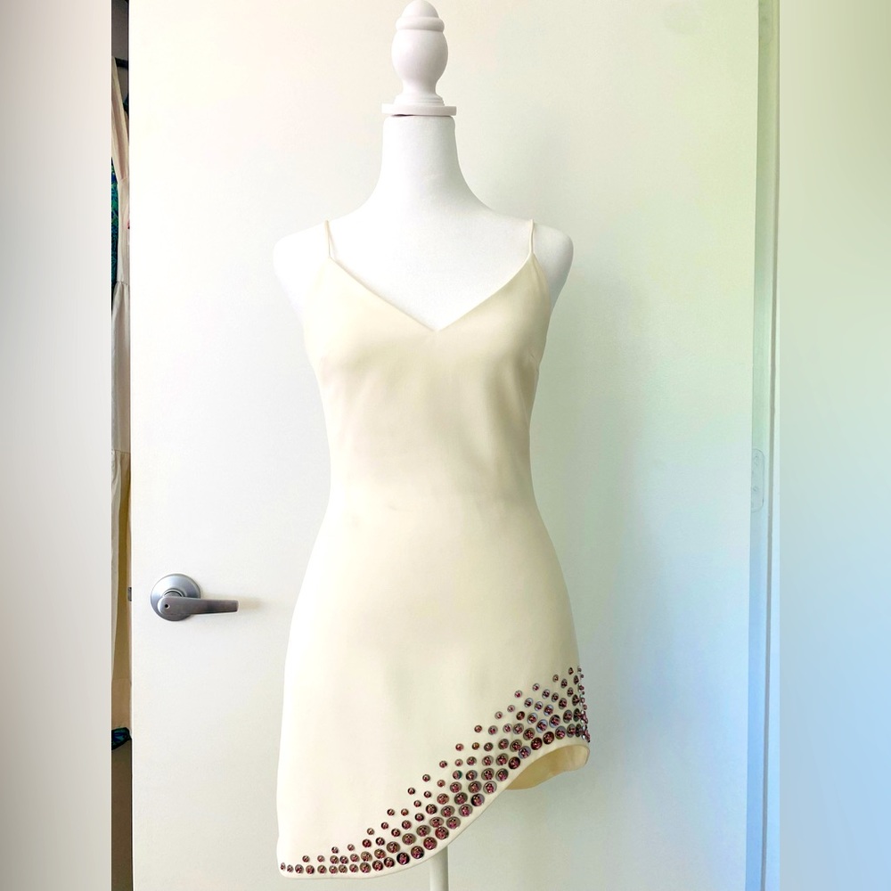 David Koma Embellished White Silver Pink Mini Dress Size 0/ XS